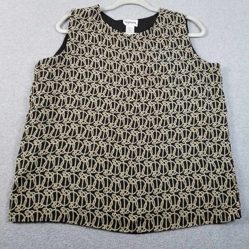 BonWorth Tank Top Women's S Small Black Gold Rope Print Sleeveless Blouse Lined
